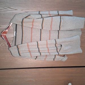 Pink rose open cardigan mossy drop shoulder stripe mocha oat color